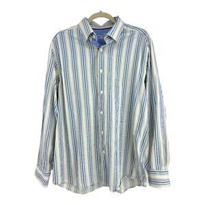 Tommy Bahama Men L Western Shirt Blue White Striped 100% Cotton Long Sleeve L